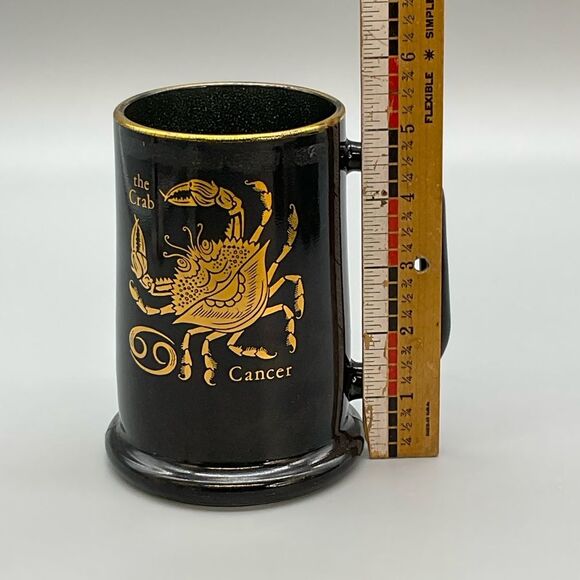 Cancer Zodiac Vintage Coffee Tea Stein Mug Federal Glass Black Gold - Picture 9 of 10